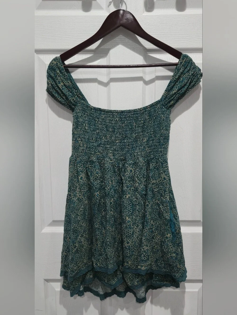 Free People Tabitha Mini Dress Blue Floral Boho Babydoll Size Small